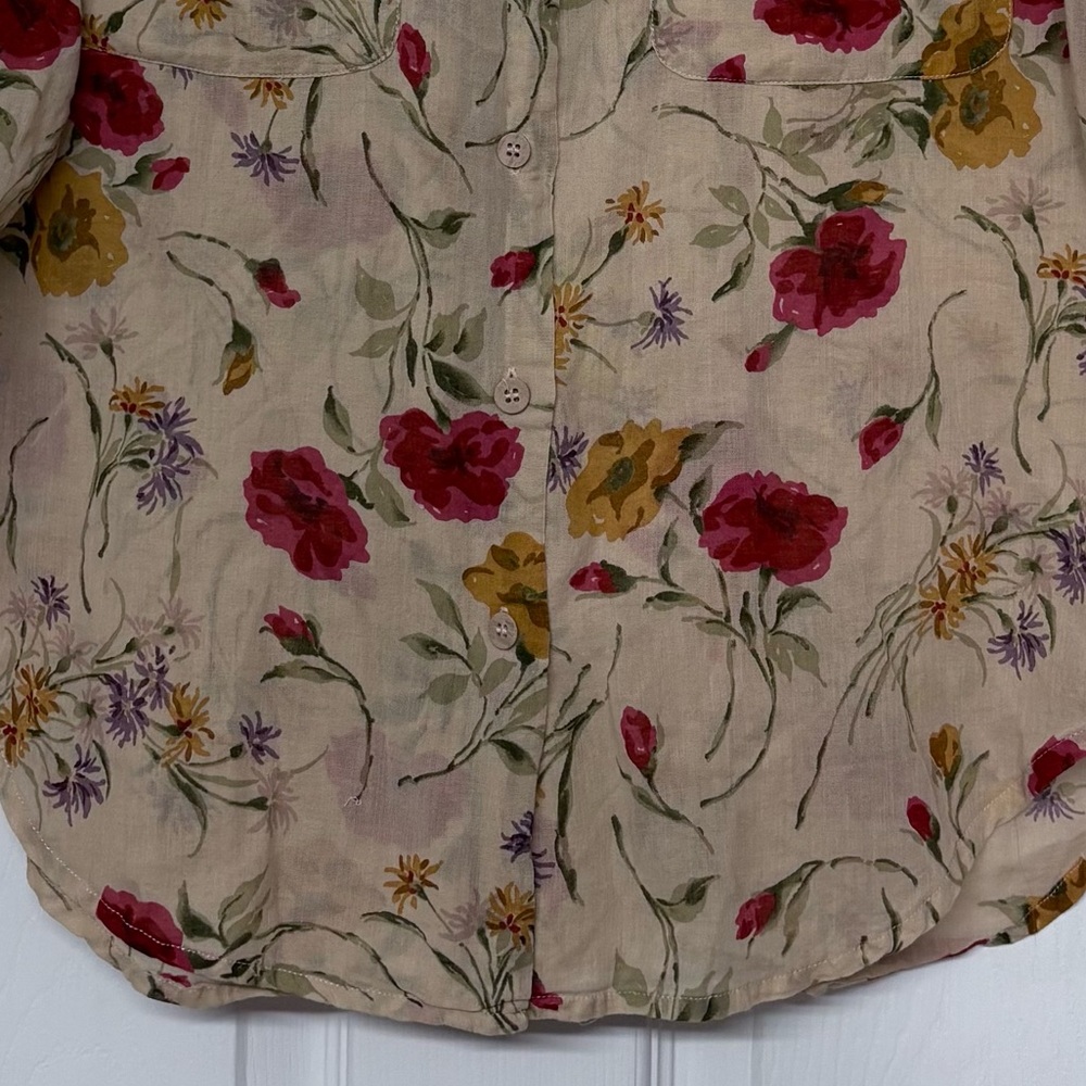 Liz Sport Vintage Button Front Floral Long Sleeve Top Sz S - Picture 3 of 4